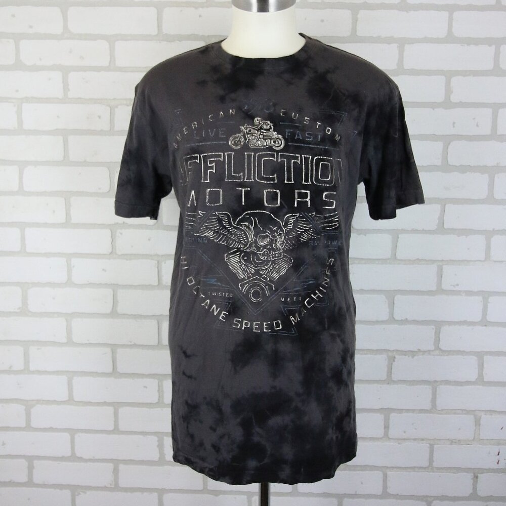 Affliction T-Shirt Mens XL 42" Chest Dye Motors Wings Skull Engine Y2K Moto